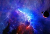 Nebula, звезды, планета, туманность, спутники