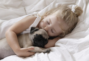 sleeping, Little girl, childhood, dog, маленькая девочка, children, pet, ch ...