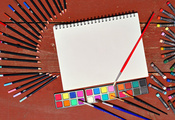 краск, цвета, карандаши, кисточка, мелки, Лист