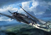 фокке вульф, Рисунок, самолет, fw 190, истребитель
