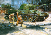 дшк, ссср, средний танк, ркка, т-3476, Рисунок, солдаты