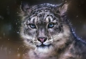 Арт, леопард, хищник, дикая кошка, rong rong, снег