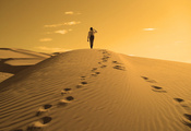 пустыня, Природа, мужчина, дюны, барханы, солнце
