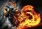 череп, мотоцикл, Ghost rider, огонь, призрачный гонщик
