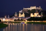 austria, Salzburg, castle, town, австрия, chapels, сity, houses, salzach, r ...