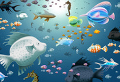 Рыбы, вода, морские, аквариум, синий