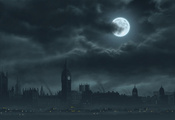 London, луна, лондон, dark