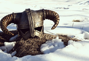 рога, снег, the elder scrolls, skyrim, Fragatsu, шлем