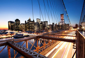 нью-йорк, закат, sunset, New york, brooklyn bridge, financial district, usa ...
