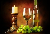 виноград, бутылка, Вино, штопор, свеча, белое, бокал
