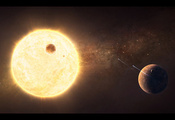 Звездная система, планеты, spaceships, спутник, звезда