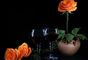 бокалы, вино, настроение, Розы
