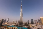 дома, dubai, Дубай, небоскребы, башни, закат, бурдж-халифа