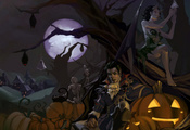 демонесса, halloween, скелеты, демон, Арт, хэллоуин, вампир