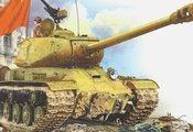 танкист, Рисунок, ис-122, иосиф сталин, тяжелый танк, ис-2