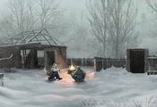 Stalker, снег, украина, деревня, чернобыль, зима