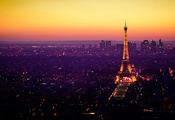 Париж, сумерки, франция, огни, эйфелева башня