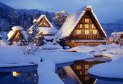 япония, japan, Зима, снег, домики