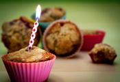 Еда, день рождения, свеча, кекс