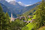 деревня, Heiligenblut village, горы, austria, австрия, деревья