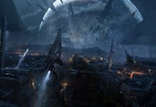 reapers, корабли, город, планета, жнецы, Mass effect 3