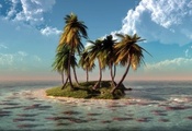 Арт, природа, облака, klontak, вода, море, пальмы, остров