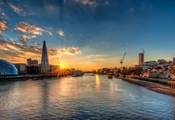 London, England, Thames, River, The Shard, City Hall, Sunset
