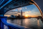 London, England, The Shard, City Hall, Bridge, Thames, River, Sunset