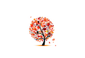 Дерево, листья, осень, яркость, птицы