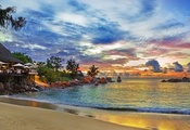 Seychelles, Island, Indian Ocean, Sunset, Beach, Restaurant, Sea