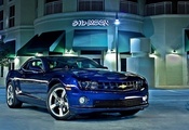 Chevrolet, Camaro, Coupe, Blue, Bright, Night