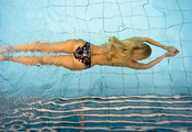 бассейн, тело, фигура, плавание, купальник, Блондинка