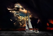 Sailboat, Storm, Clouds, Sea