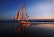 Sailboat, Calm, Sunset, Reflex, Sea