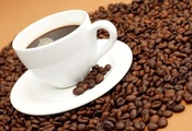 белая, coffee, Кофе, зерна, чашка, блюдце