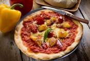 Пицца, pizza, перец, тесто, нож, сыр, болгарский, блюдо
