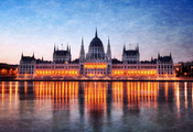 огни, подсветка, ночь, Венгрия, будапешт, парламент