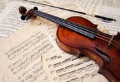 листы, ноты, музыкальный инструмент, смычок, Скрипка
