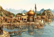 Anno 1404, ship, game wallpapers, город, порт, arrival, корабль, rendering, ...