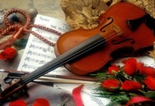 Violin, Roses, Petals, Sheet Music