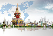 эйфелева башня, статуя, статуя свободы, Карта, бангкок