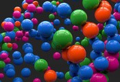 цветные, сферы, Арт, шары, шарики, отражение, серый фон
