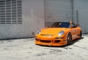 порше, здание, оранжевый, gt3 rs, wheels, orange, гт3 рс, Porsche, 997