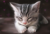 Арт, морда, котенок, спит, рисунок, кошка, кот
