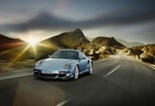 Porsche 911 Turbo S, авто, дорога, солнце