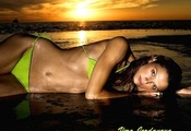 модель, Вера Жорданова, лежит, пляж. море, закат, купальник, солнце, Vera J ...