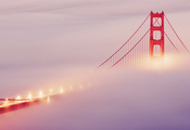 туман, Golden gate bridge, мост, огни, сан франциско