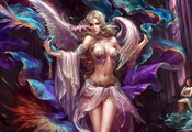 Forsaken world, девушка, ангел, крылья, перья