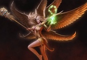 крылья, Juggernaut, крест, девушка, ангел, посох, магия