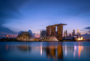 evening, lights, gardens by the bay, sunset, architecture, skyscrapers, Sin ...